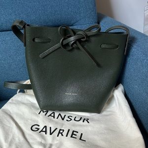 Mansur Gavriel Mini Mini Leather Bucket Bag Moss Green